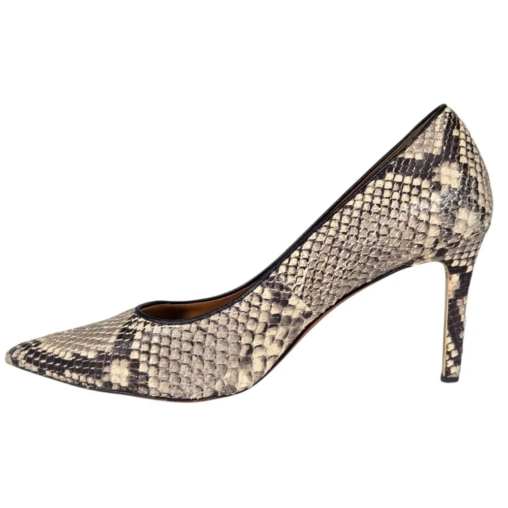 TORY BURCH Real Snakeskin‎ Leather Heels Black White SZ 9M Exotic Dress